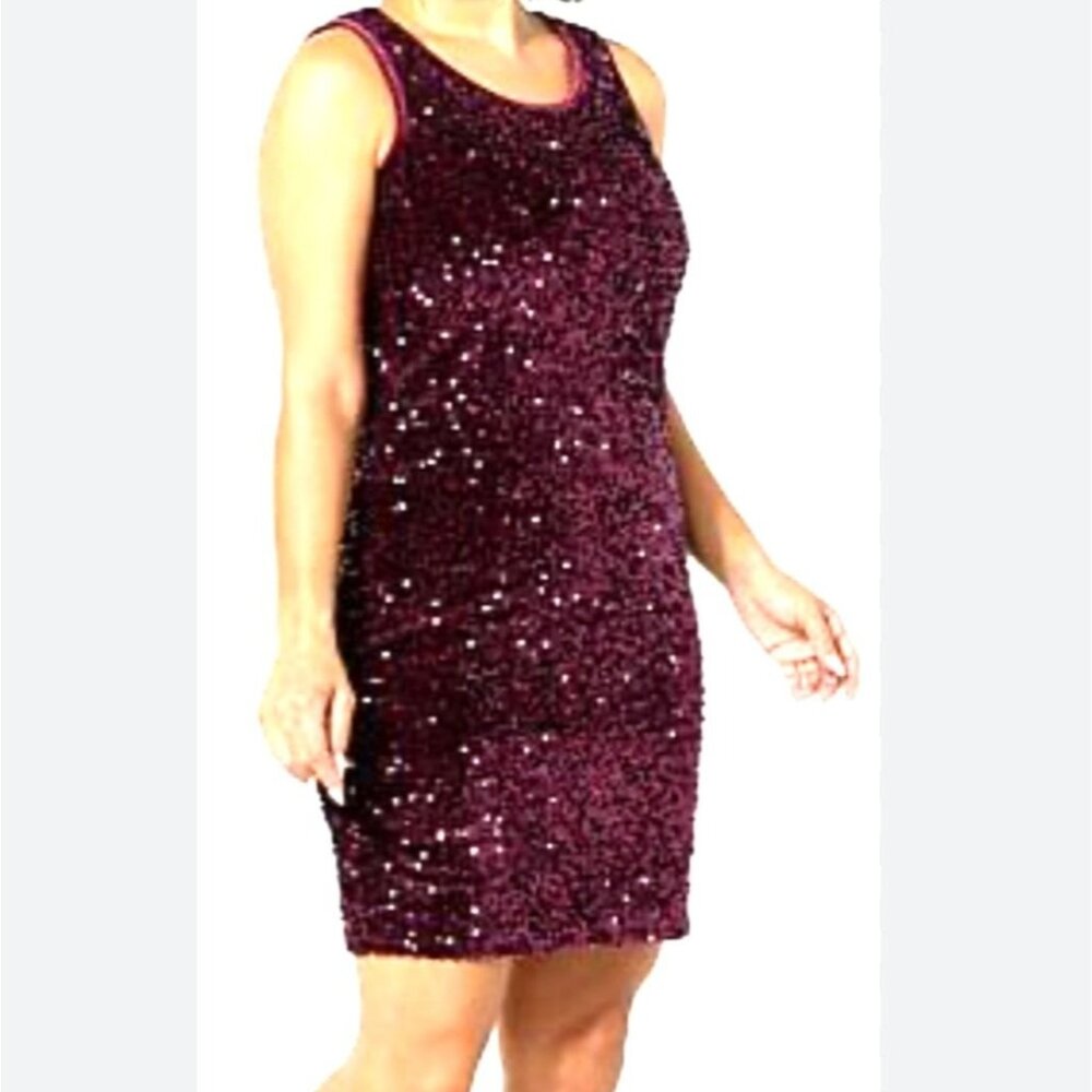 Sleeveless Deep Wine Sequin Party Dress Size XL By Nina Leonard